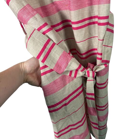 Vilagallo Cream Pink Striped Linen Blend Dress Preppy Office Womens 40 US 8 - Picture 3 of 8